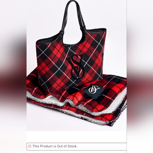 NWT Victoria's Secret Plaid Tote + Cozy Blanket - Picture 2 of 4